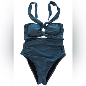 Hilor Teal One-Piece Front Crossover Cutout Swimsuit NWT